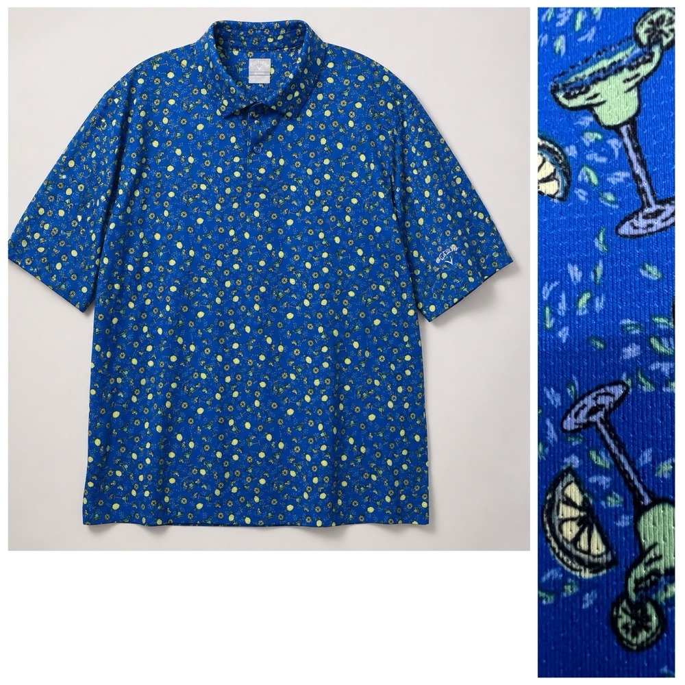 Callaway Polo Shirt Men 2XLT Blue Opti-Dri Swing Tech Margaritas Novelty Print